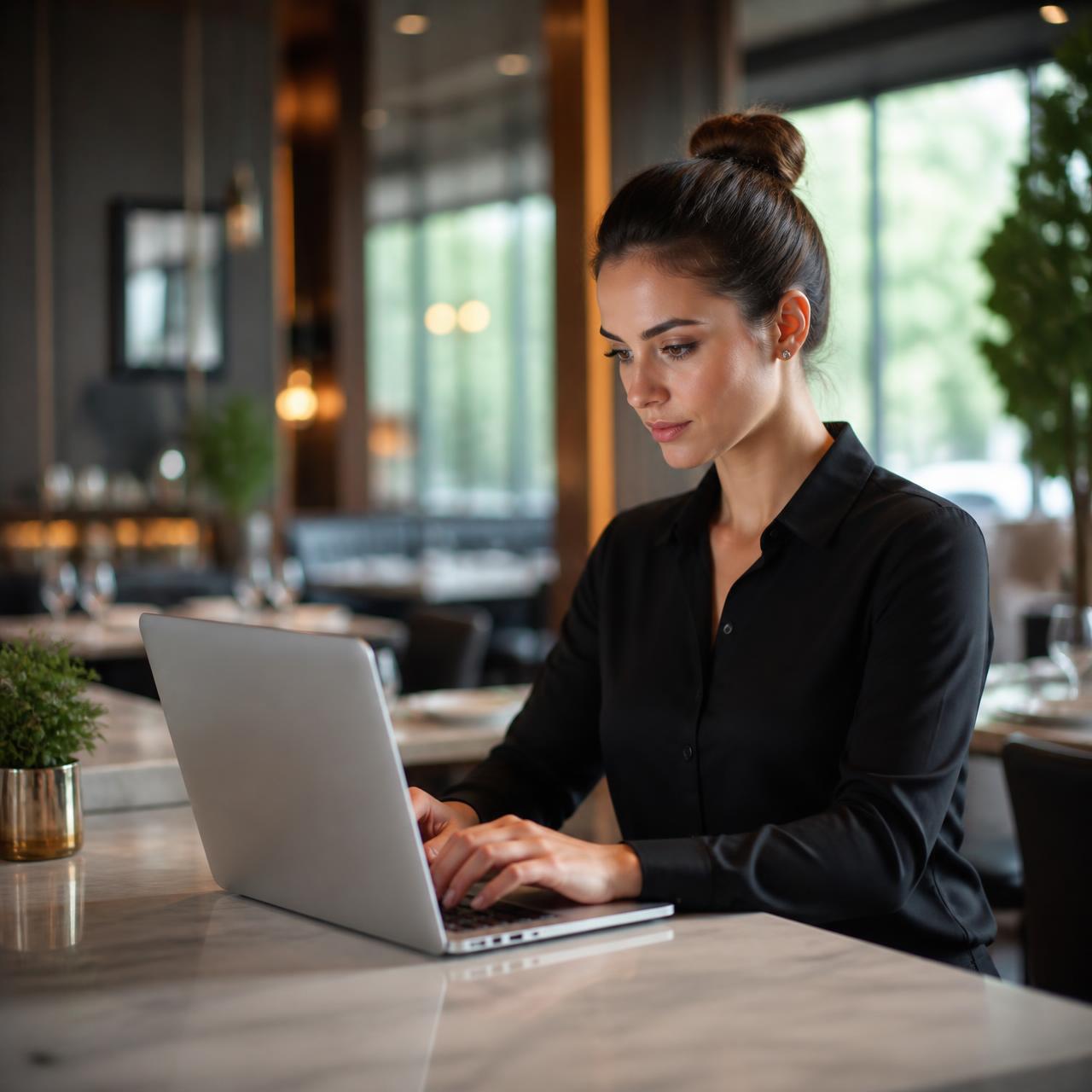 Responsable de restaurante revisando la analítica de Plateon