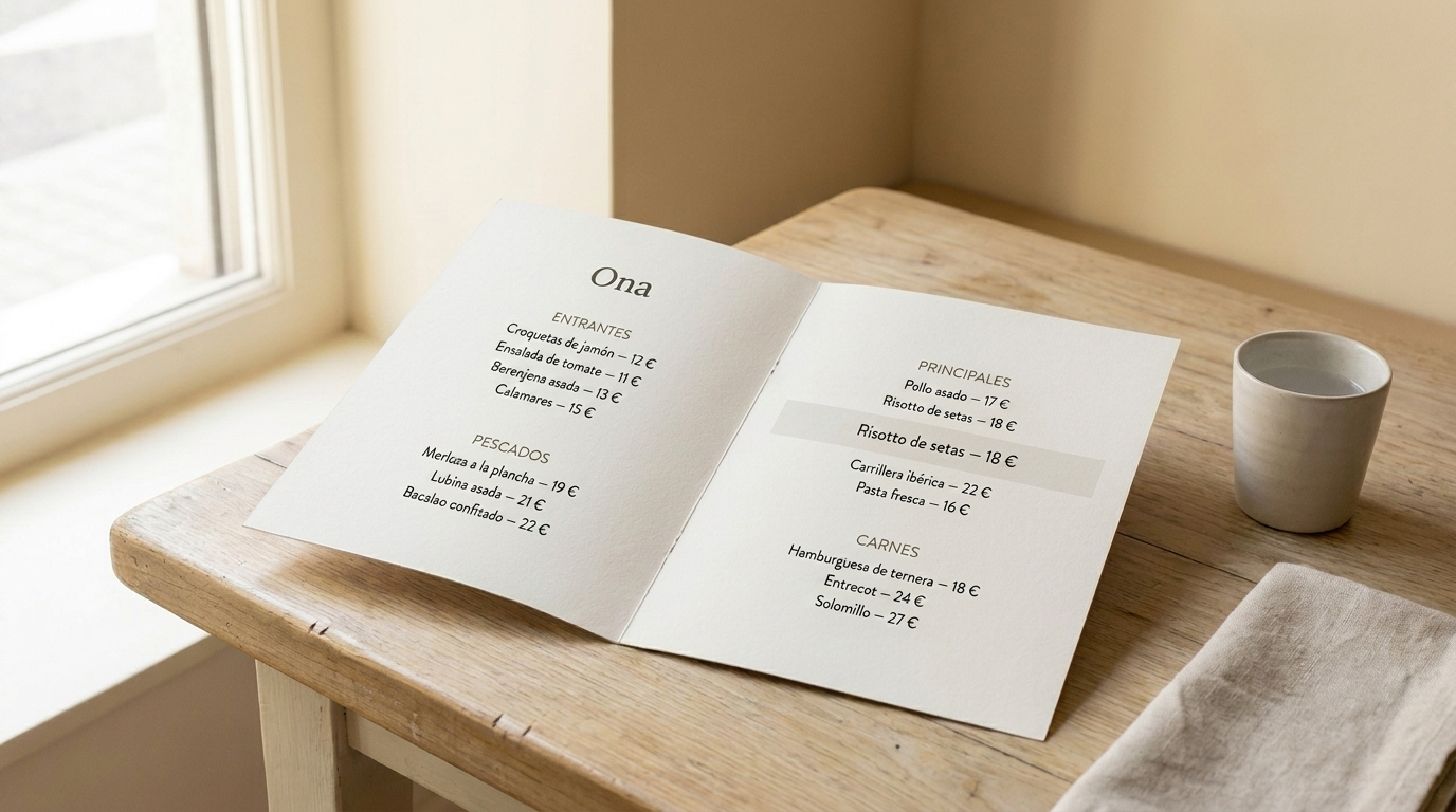 Carta de restaurante diseñada para trabajar la visibilidad de los platos.