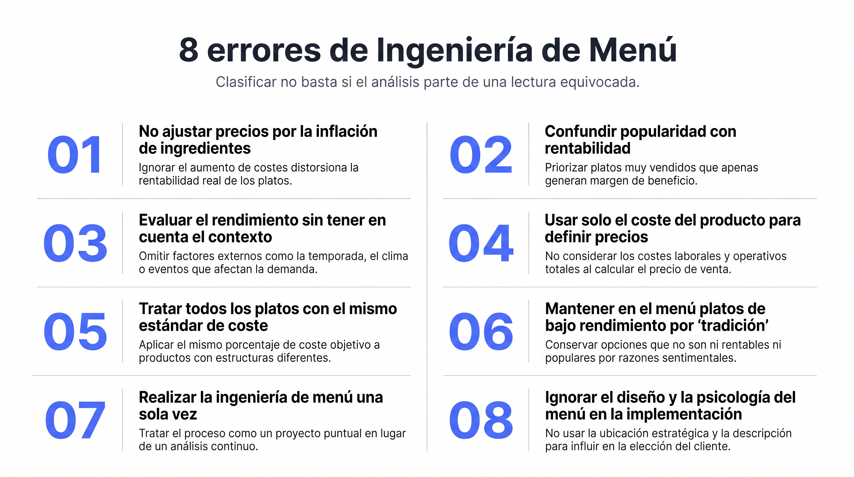 Ocho errores frecuentes al realizar Ingeniería de Menú.